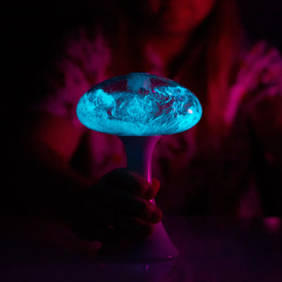 Sea Sparkle. The Mushlume shows off Nature's bioluminescence with a spectacular light show from bioluminescent dinoflagellates. This rare event in Nature is an every night occurrence in the comfort of your living room with the Mushlume UFO.